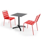 Ensemble table de jardin stratifié ardoise foncé et 2 chaises rouge