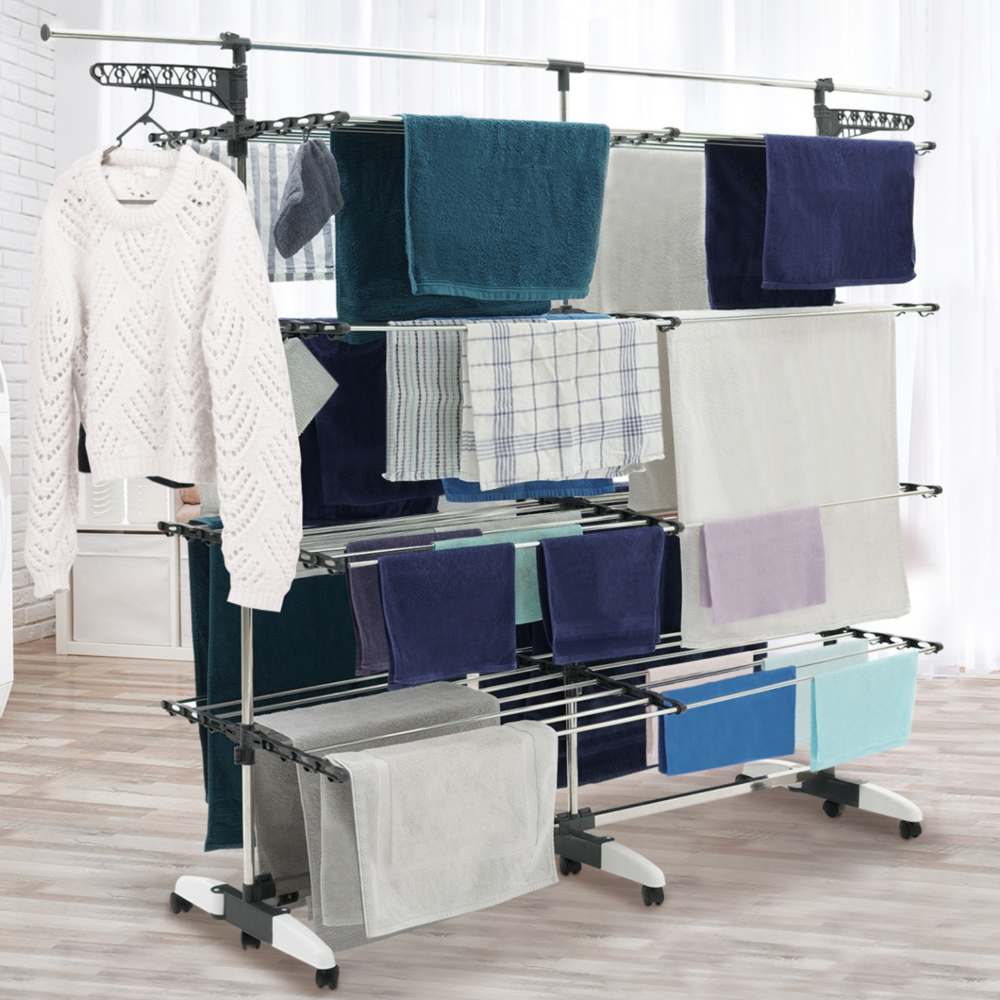 Séchoir à linge 60 m supra xxl gris/blanc 4 niveaux + barre télescopique