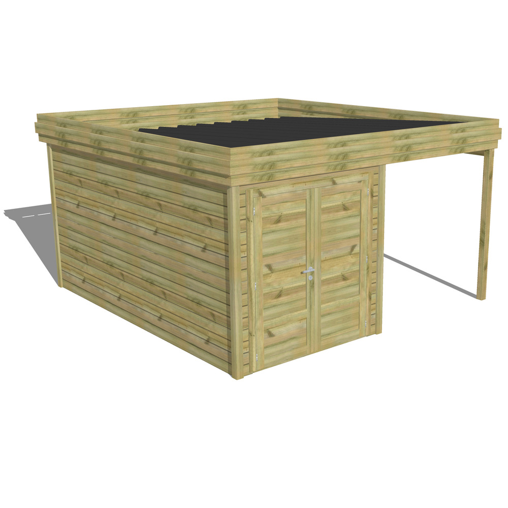 Abri de jardin bois pin traité autoclave 27mm - 4,14x4,34m / 18m2 - bac acier - abri français