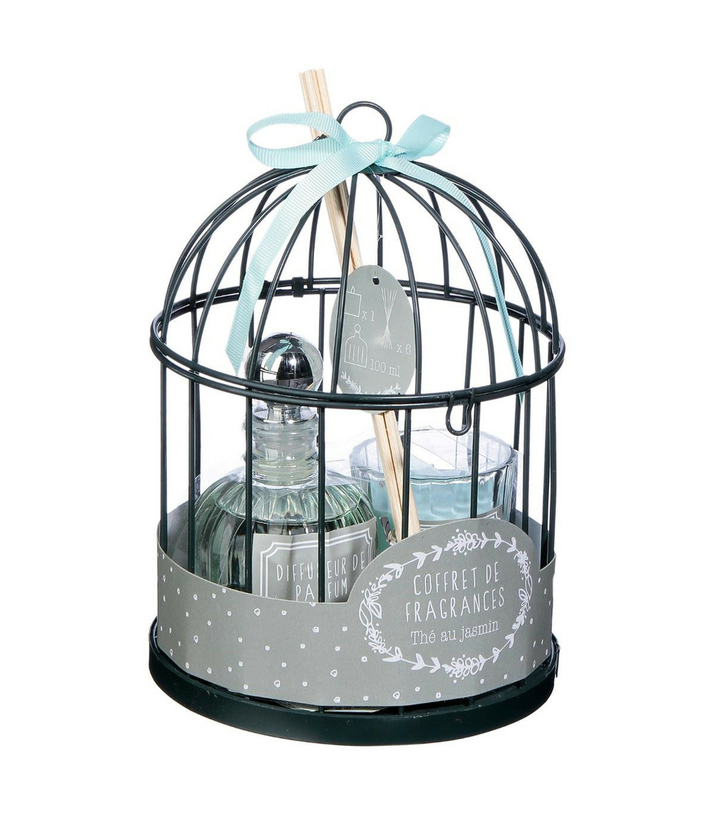 Coffret senteur romance cage en métal , diffuseur de parfum et bougie parfumée