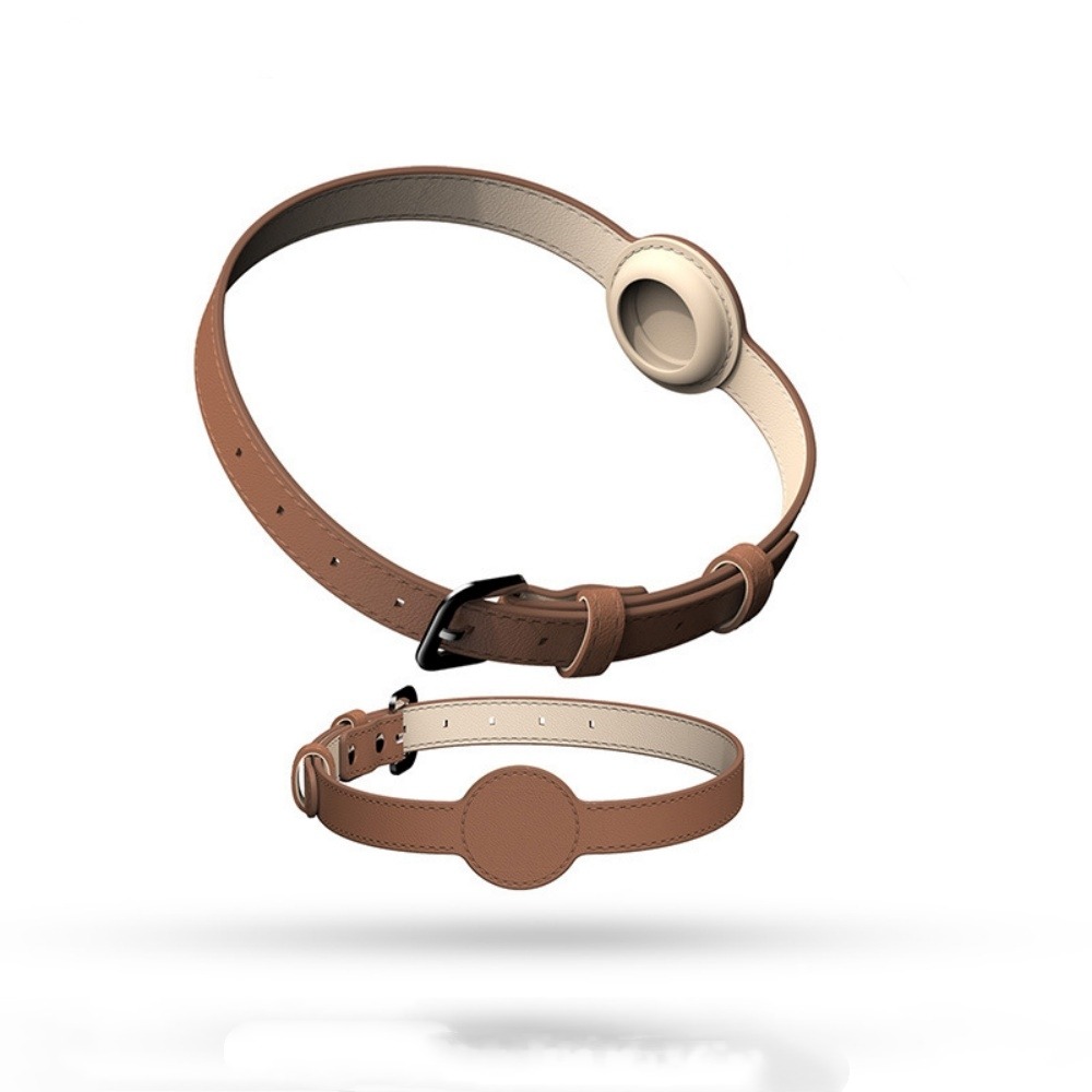 Collier traqueur gps pour chats et chiens - en cuir synthétique marron m