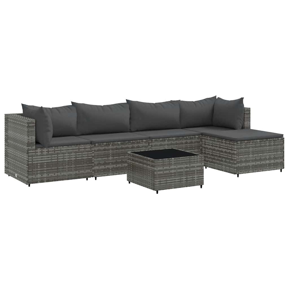 Salon de jardin 6 pcs avec coussins gris résine tressée