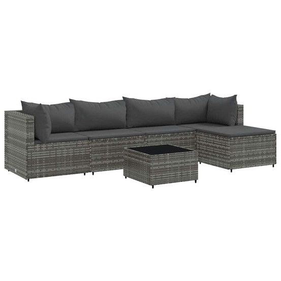 Salon de jardin 6 pcs avec coussins gris résine tressée