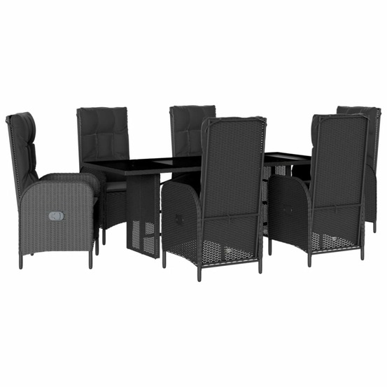 Ensemble à manger de jardin coussins 7pcs noir résine tressée