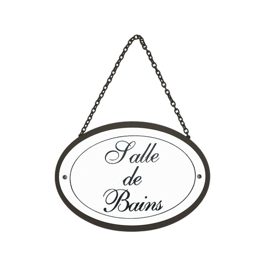 Plaque de porte décorative vintage salle de bain fer blanc marron 16cm