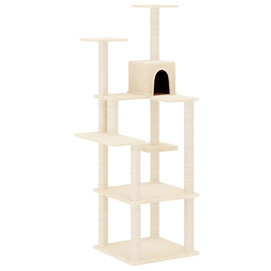 Arbre à chat meuble tour grimper jouet grattage grattoir escalade plateforme avec griffoirs en sisal 153 cm crème