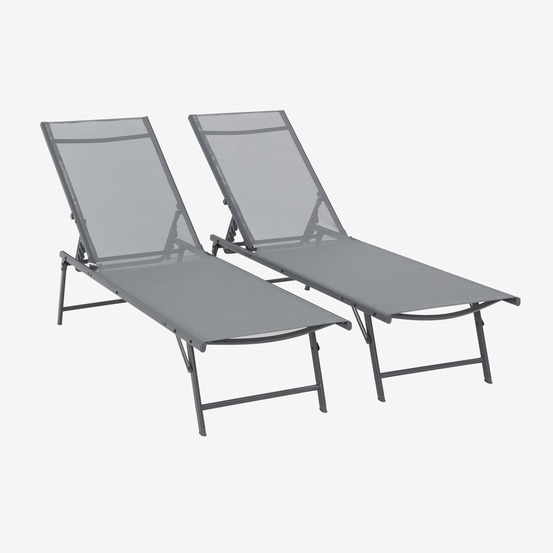 Lot de 2 bains de soleil acier textilène inclinables 4 positions tropea, 165 x 54,5 x 82,5 cm