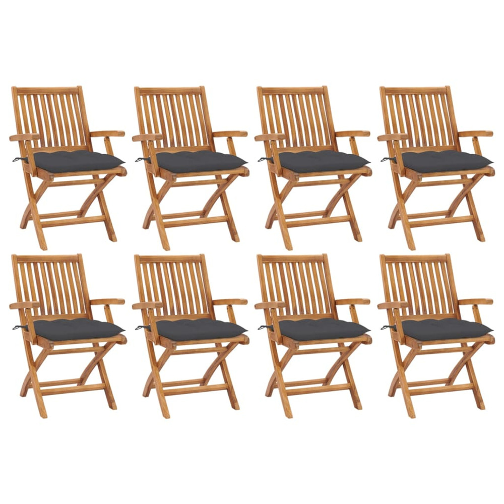 Chaises pliables de jardin avec coussins lot de 8 teck solide