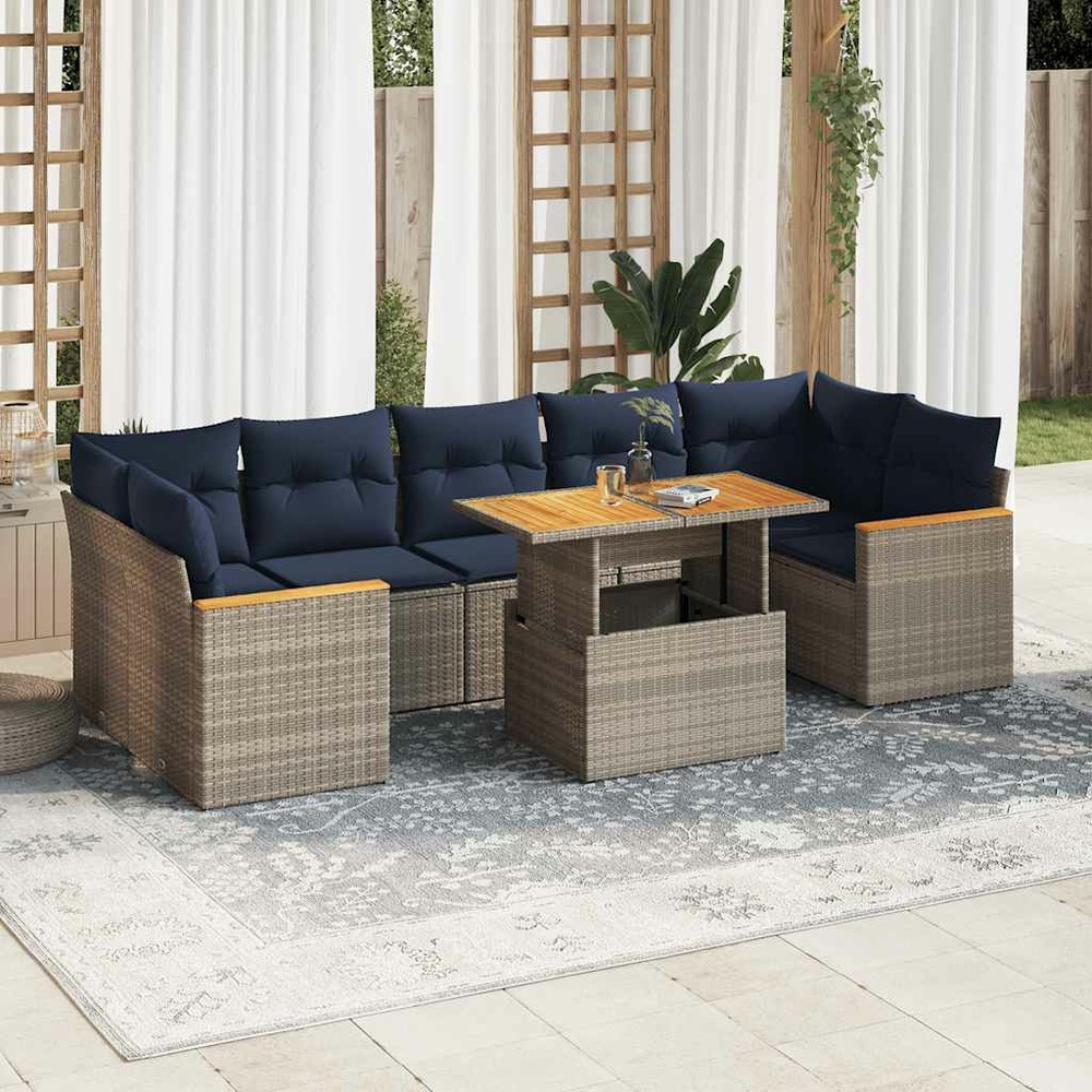 Salon de jardin 8 pcs avec coussins gris résine tressée