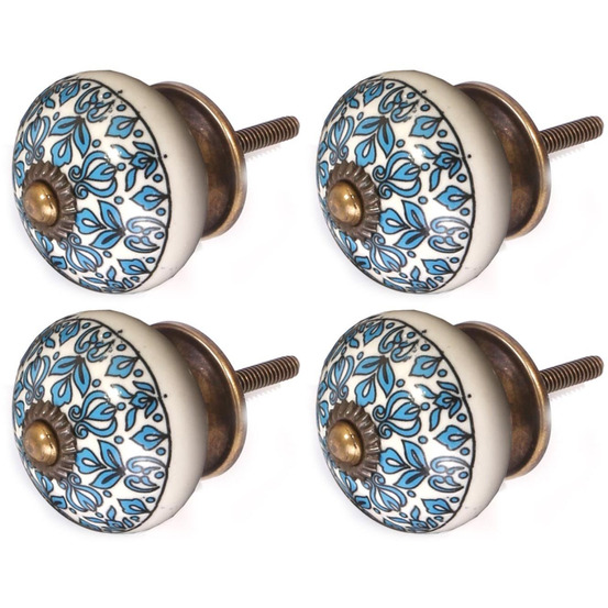 Bouton de meuble en grès à motif paon modèle 4