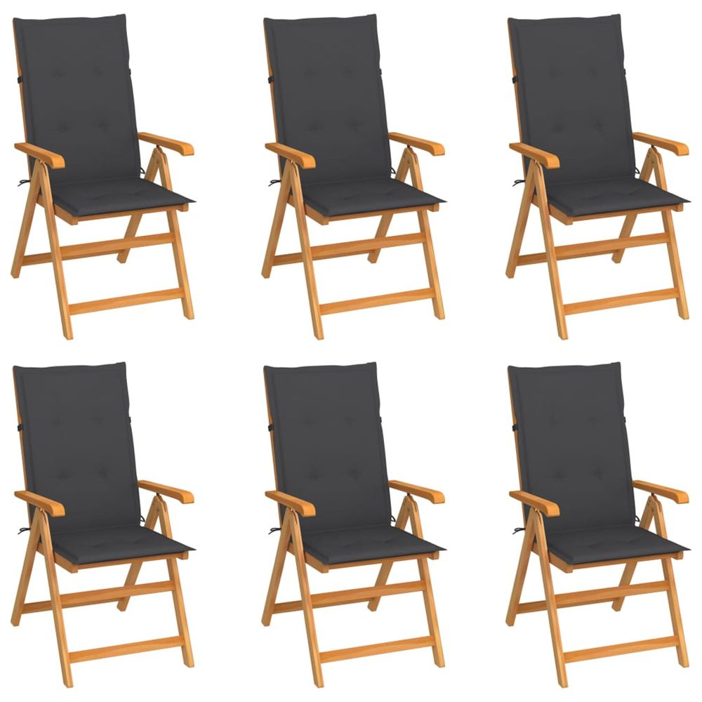 Ensemble de 6 chaises pliantes en teck massif avec coussins anthracite