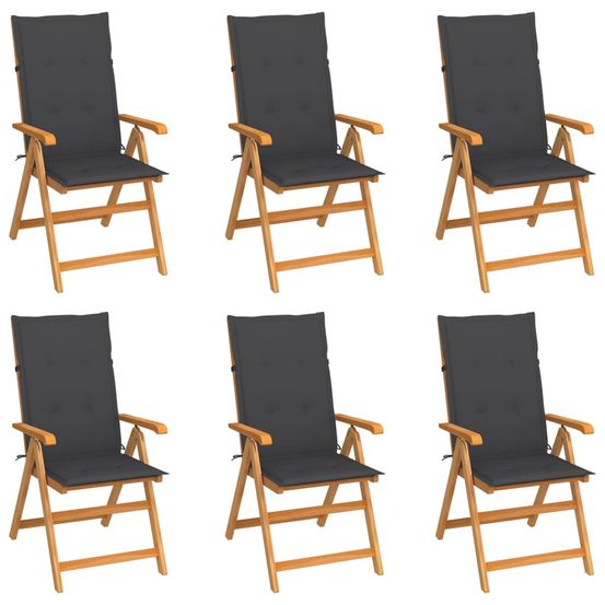 Ensemble de 6 chaises pliantes en teck massif avec coussins anthracite