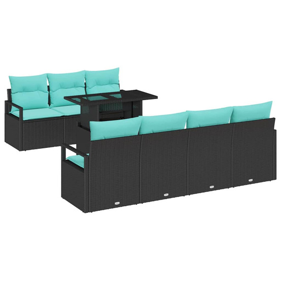 Ensemble de canapé de jardin 8 pcs noir et bleu polyrotin