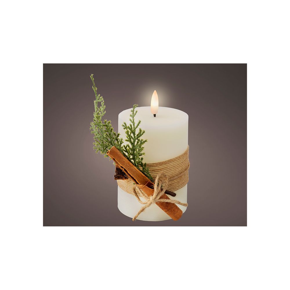 Bougie en cire led couleur beig, surface lisse avec branche, ø7,5x13cm. Lumineo