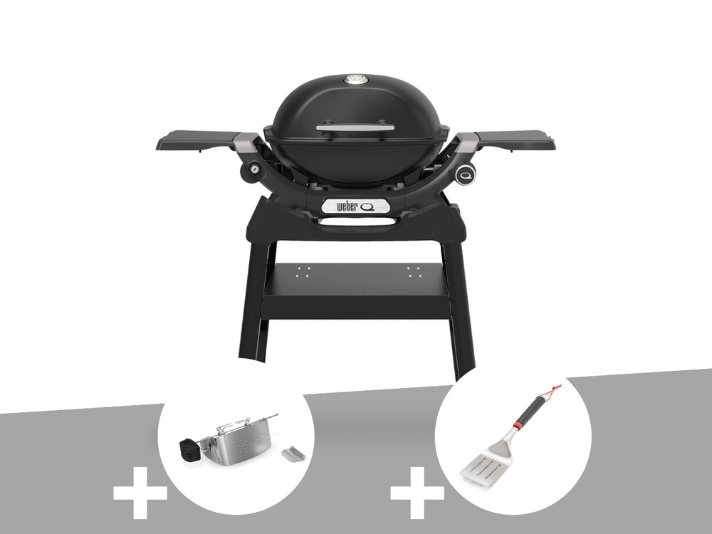 Barbecue à gaz q 1200n noir avec pied + rôtissoire + spatule