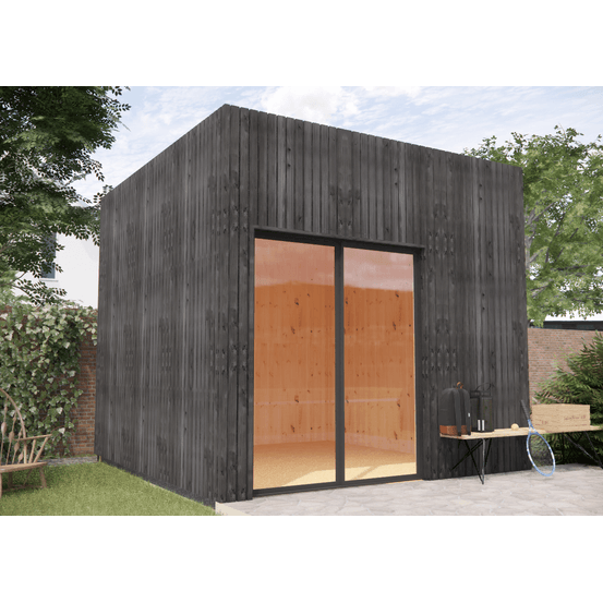 Bureau de jardin 4 saisons en bois 3,3 x 3,5 x 3,2 m / isolation re2020 / menuiseries alu k-line