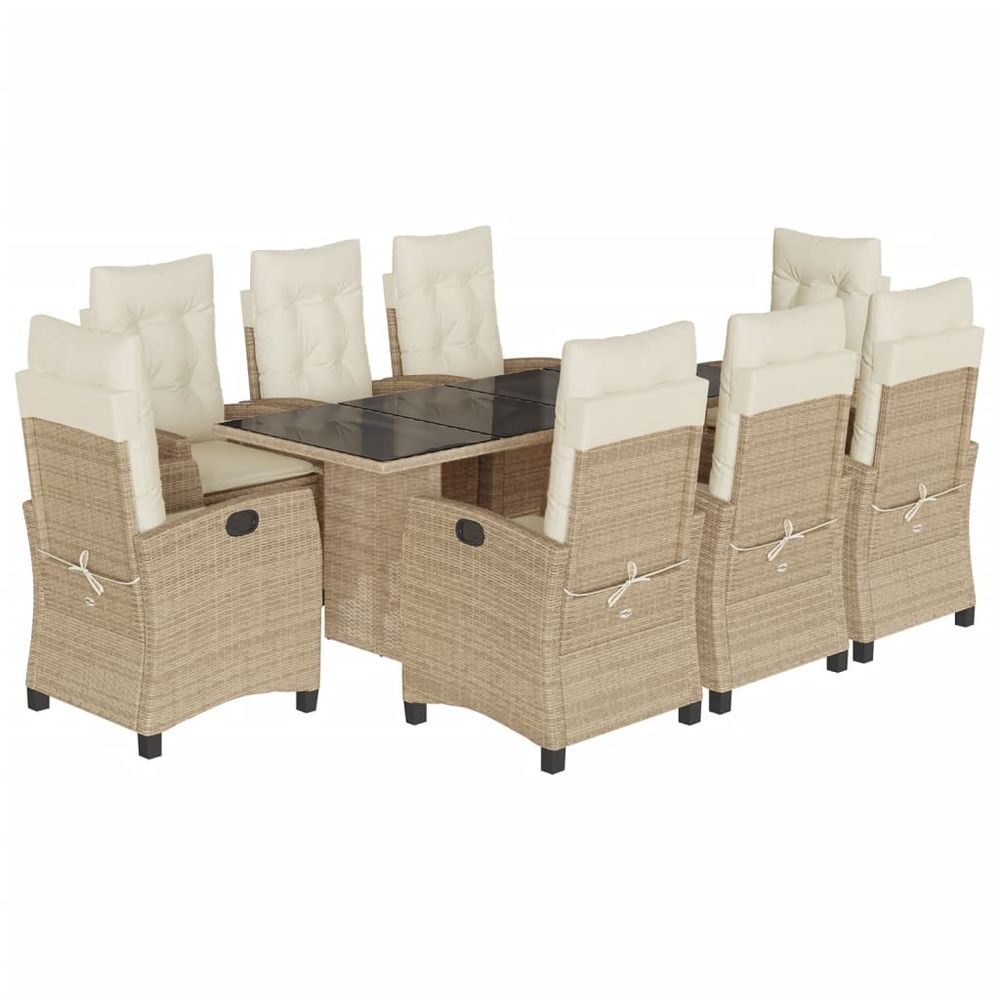 Ensemble à manger de jardin et coussins 9 pcs beige poly rotin