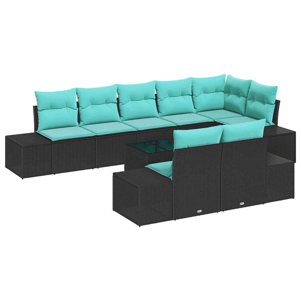 Ensemble de canapé de jardin noir et turquoise poly rotin