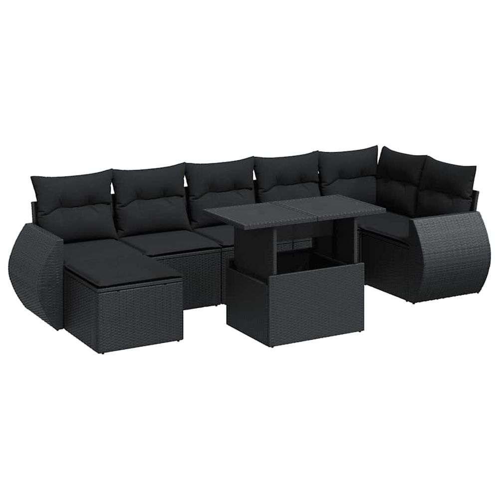 Salon de jardin 8 pcs avec coussins noir résine tressée