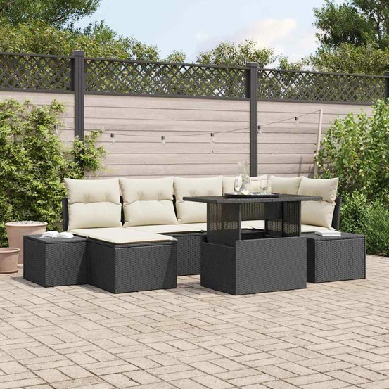 Ensemble de canapé de jardin 7 pcs noir poly rotin