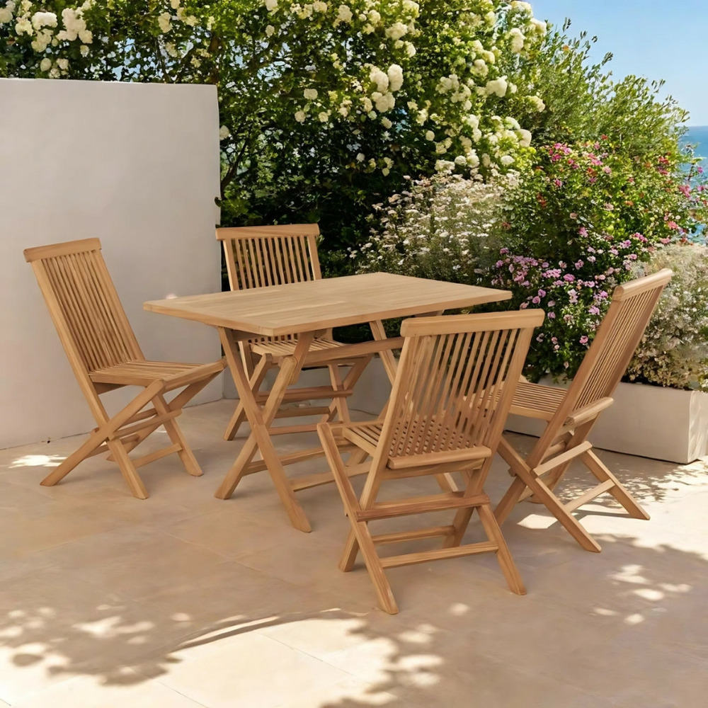 Ensemble table et 4 chaises de jardin en teck harry