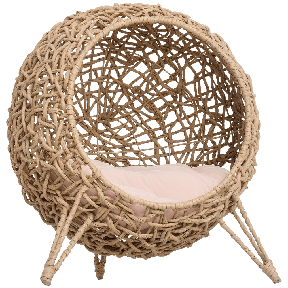 Niche surélevée chat résine tressée intérieur repos trépied coussin doux 52x58cm beige