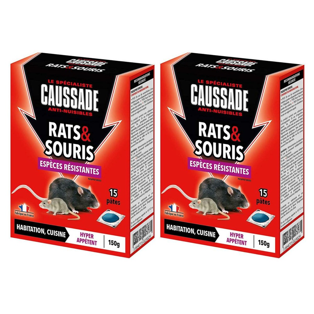 Lot de 2 boites raticide rats & souris - pat'appât espèces résistantes , boite d