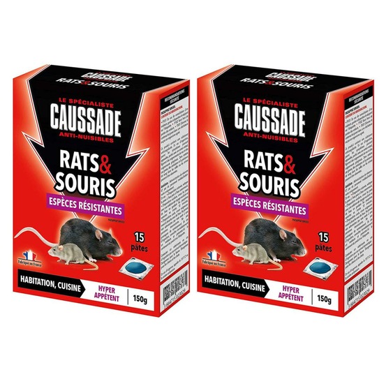 Lot de 2 boites raticide rats & souris - pat'appât espèces résistantes , boite d