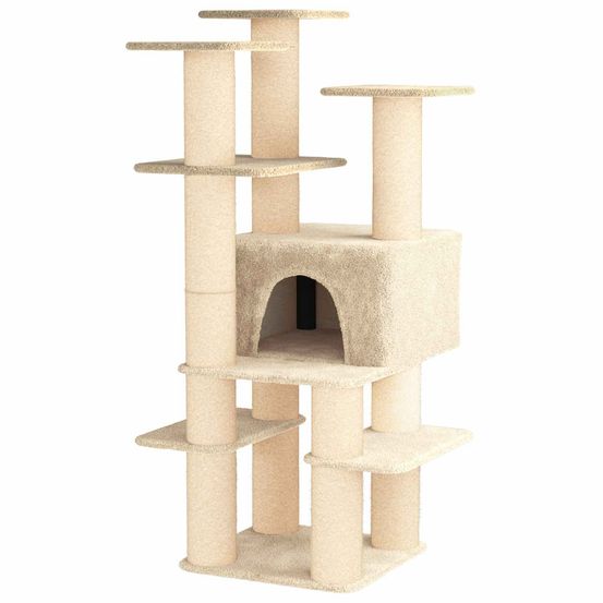 Arbre à chat avec poteaux à griffer en sisal crème 161 cm