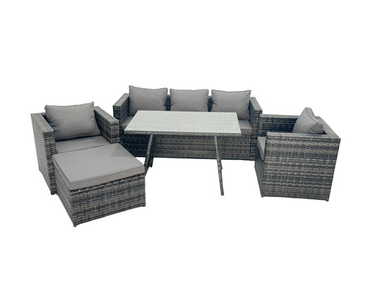 Salon de jardin extérieur en résine avec fauteuil gris foncé mixte