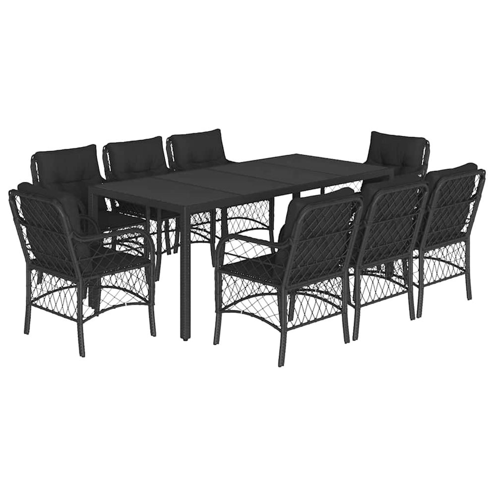 Ensemble à manger de jardin 9pcs coussins noir résine tressée
