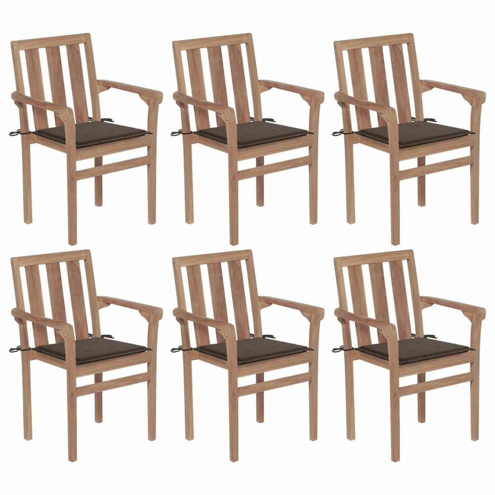 Chaises de jardin empilables avec coussins lot de 6 teck solide