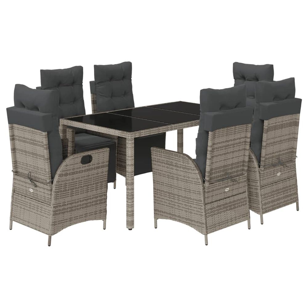 Ensemble à manger de jardin et coussins 7 pcs gris rotin