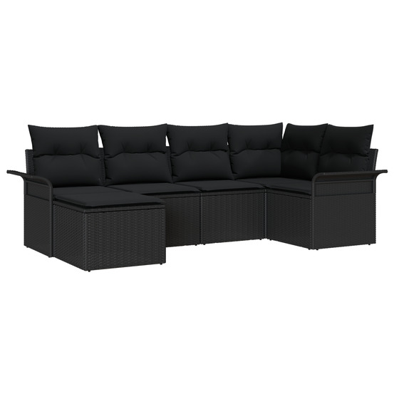 Ensemble de canapés de jardin de 6 pièces avec coussins noir rattan poly