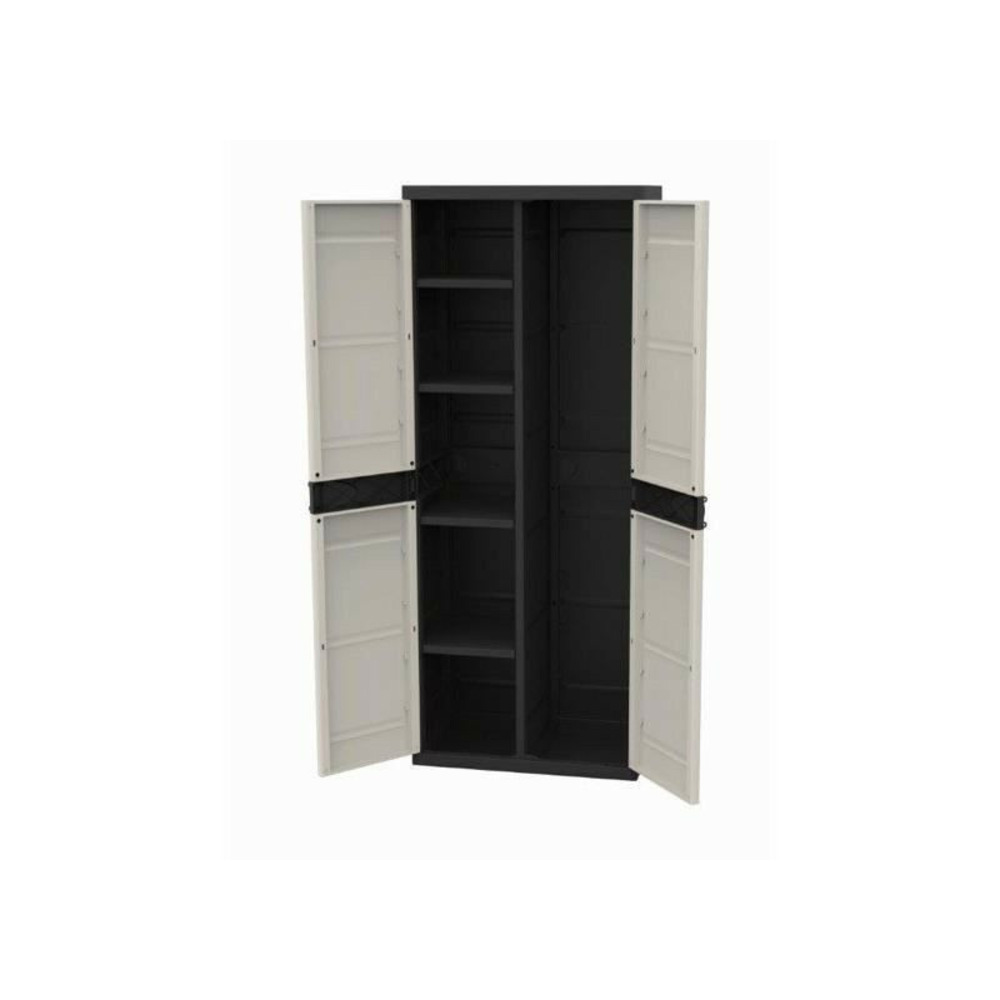 Titanium plastiken armoire 2 portes avec etageres et penderie l70 x p44 x h176 cm beige et noire gamme titanium interieur/exteri