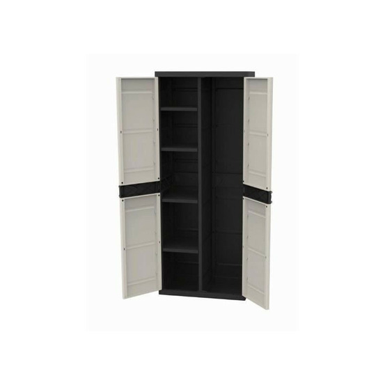 Titanium plastiken armoire 2 portes avec etageres et penderie l70 x p44 x h176 cm beige et noire gamme titanium interieur/exteri