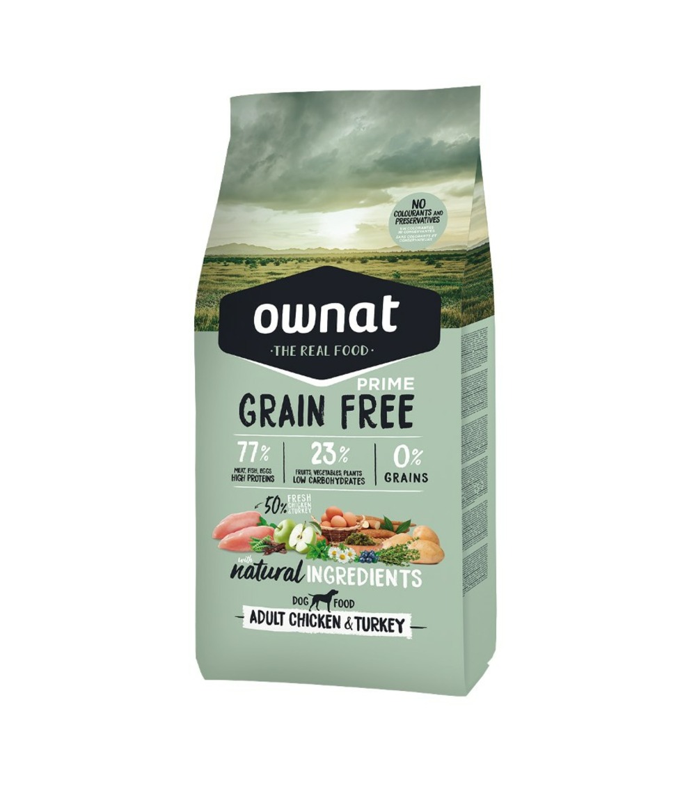 Ownat Croquettes Prime sans Céréales Adult Chicken/Turkey 12 kg