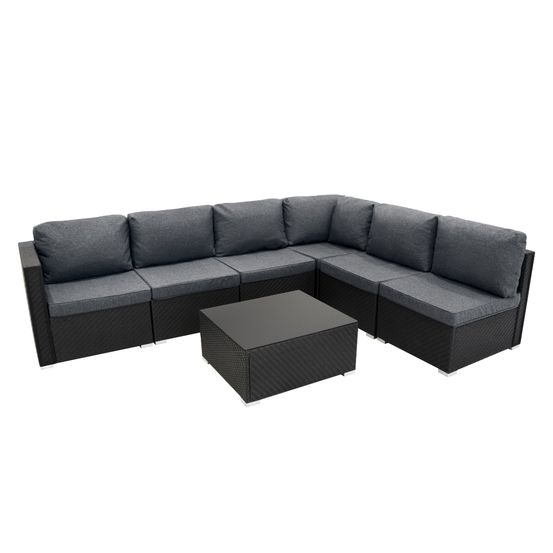 Salon de jardin modulaire en rotin noir - 7 pièces