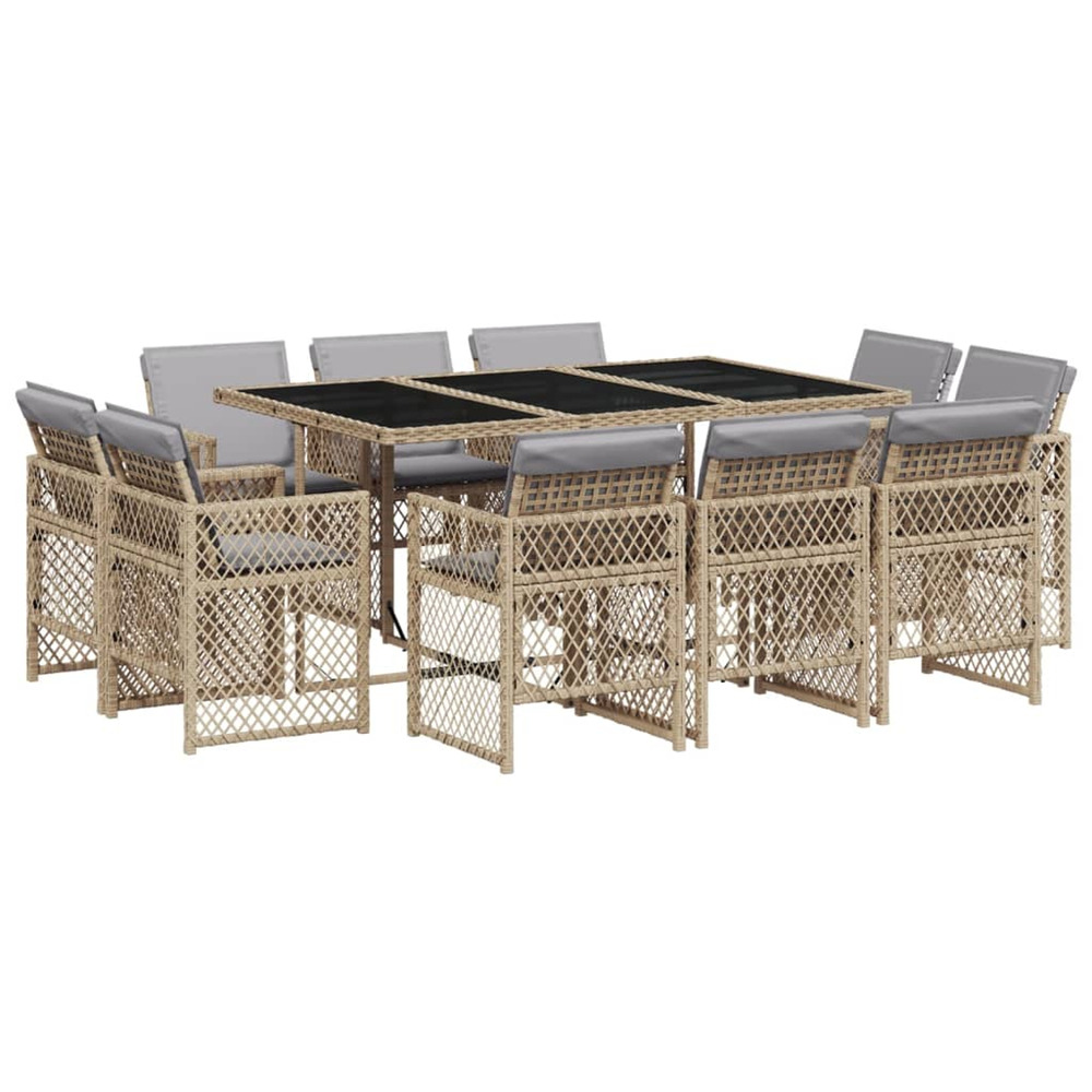 Ensemble à manger de jardin et coussins 11 pcs mélange beige