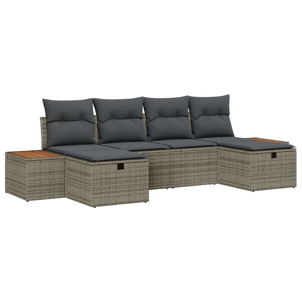 Ensemble de canapé de jardin 6 pc gris polyrotin