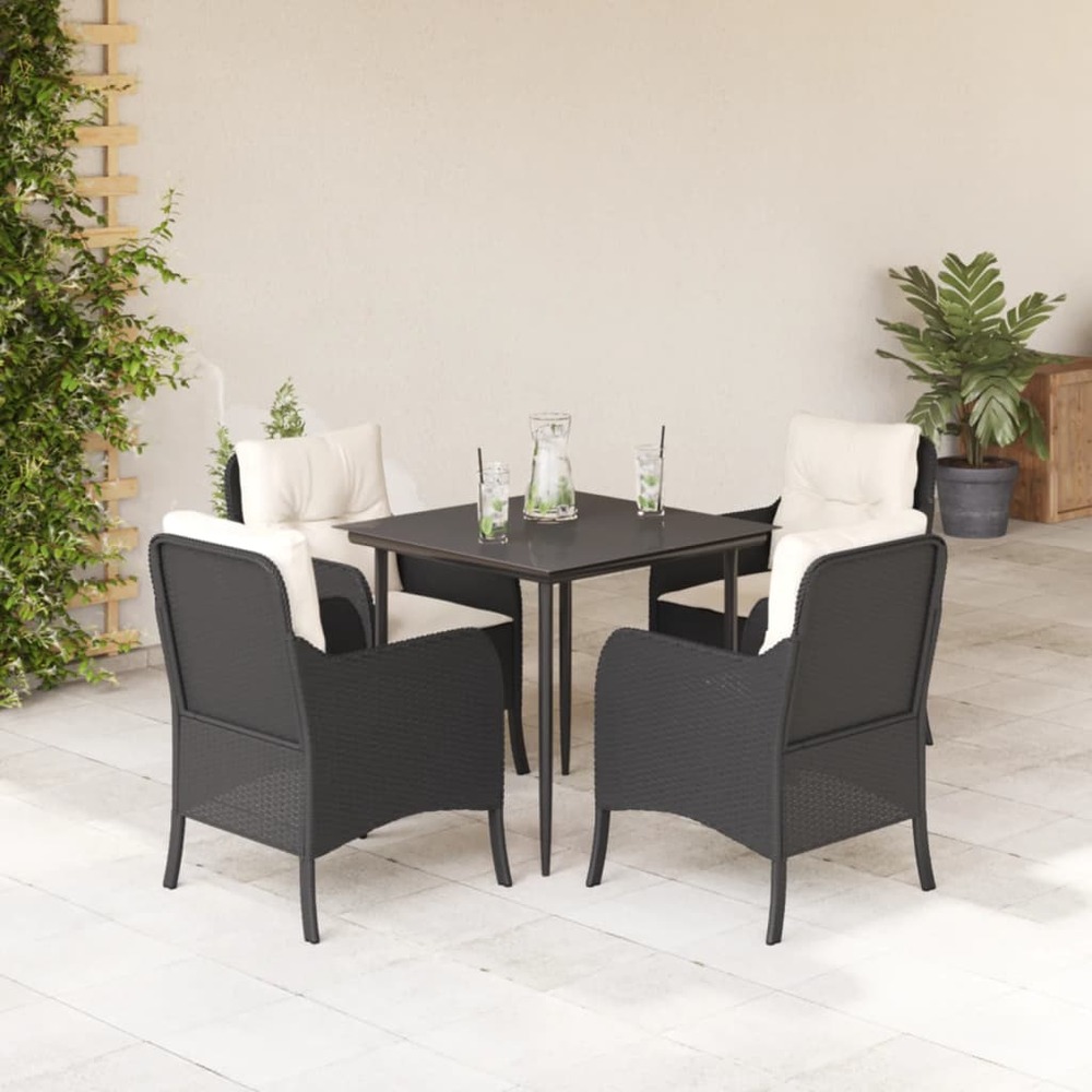 Ensemble à manger de jardin coussins 5pcs noir résine tressée