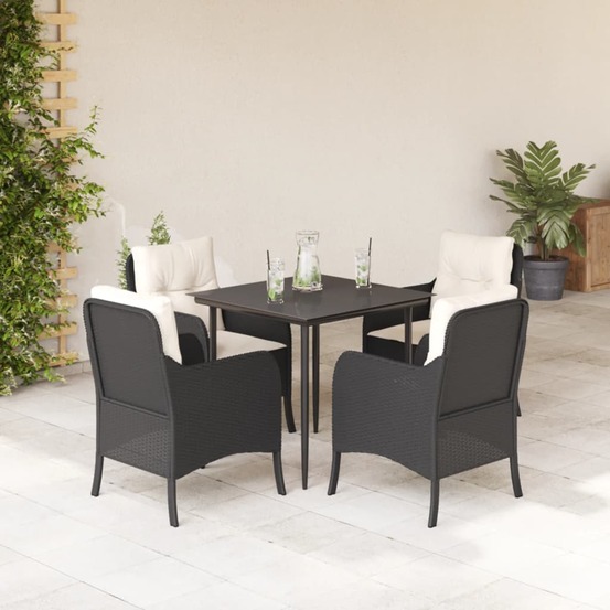 Ensemble à manger de jardin coussins 5pcs noir résine tressée