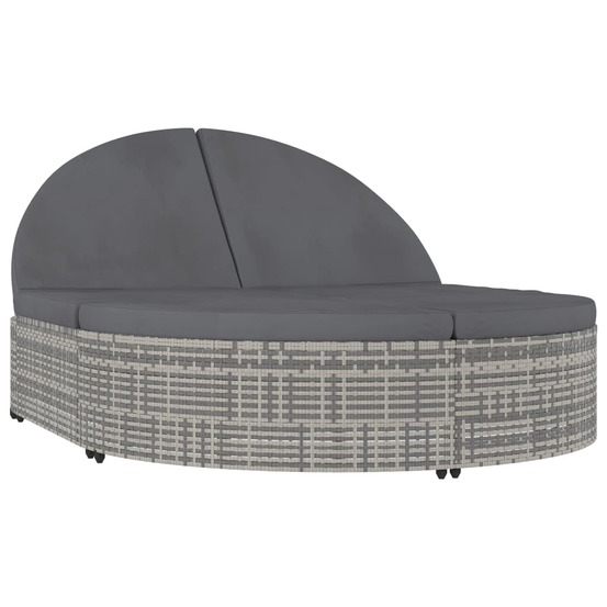 Chaise longue à 2 places avec coussins résine tressée gris