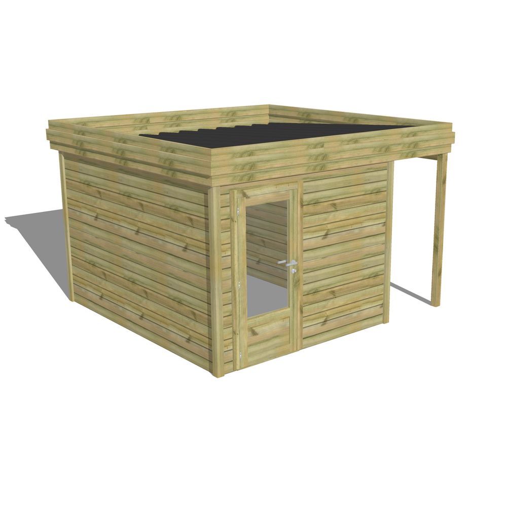 Abri de jardin bois pin traité autoclave 27mm - 3,64x3,44m / 13m2 - bac acier - abri français