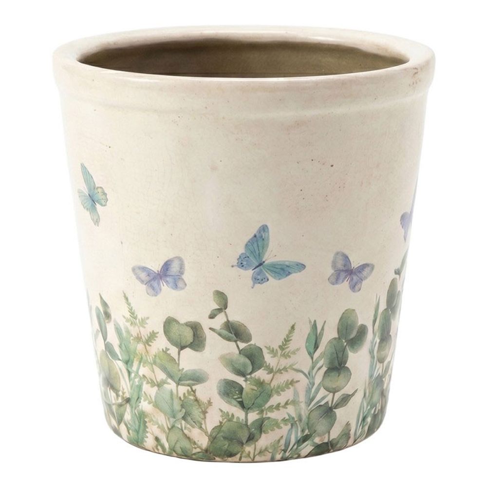 Pot de fleurs beige céramique papillon 17x16cm