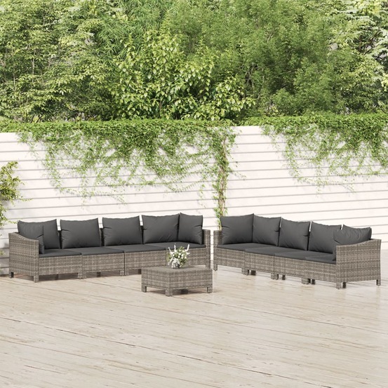 Salon de jardin 9 pcs avec coussins gris résine tressée