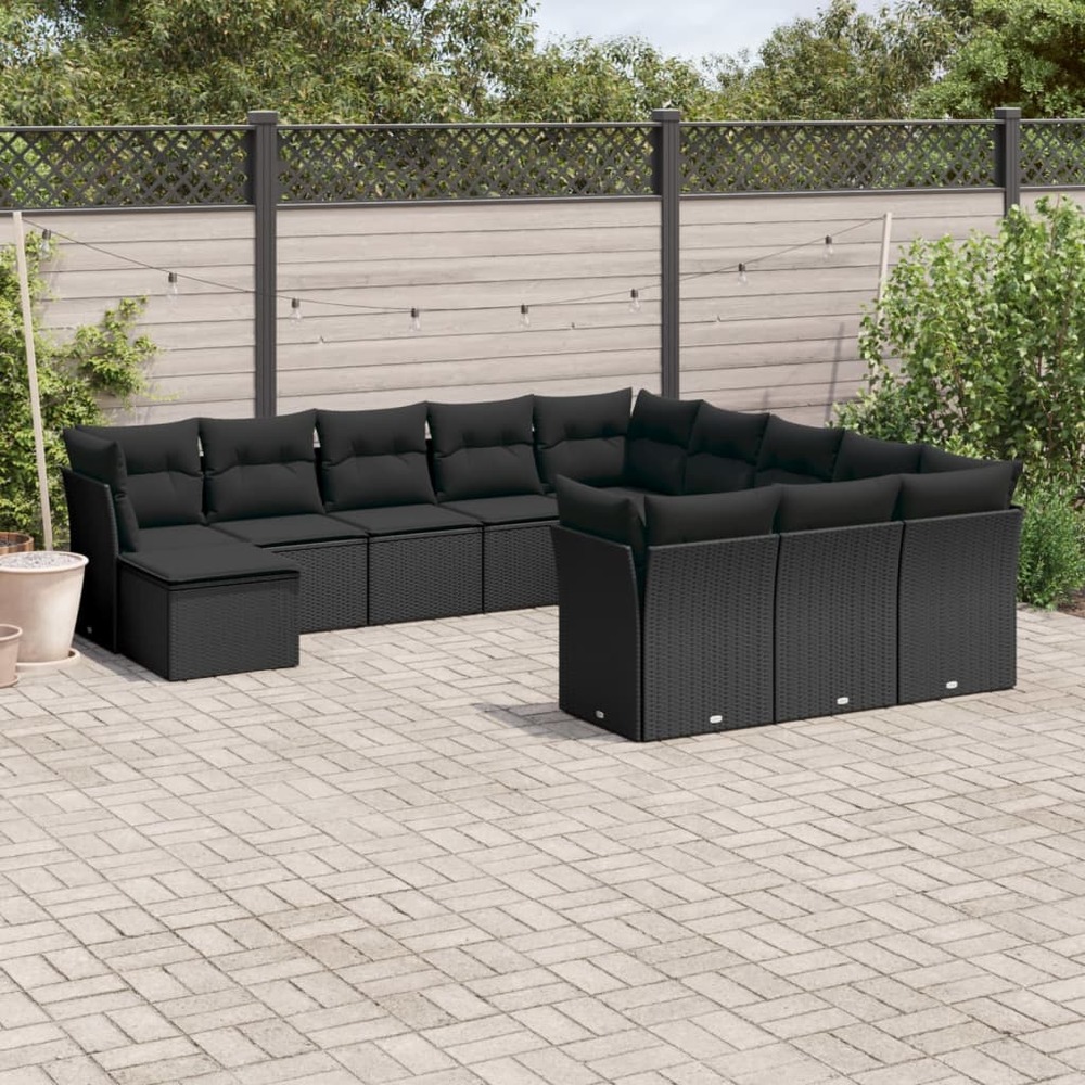 Salon de jardin 12 pcs avec coussins noir résine tressée