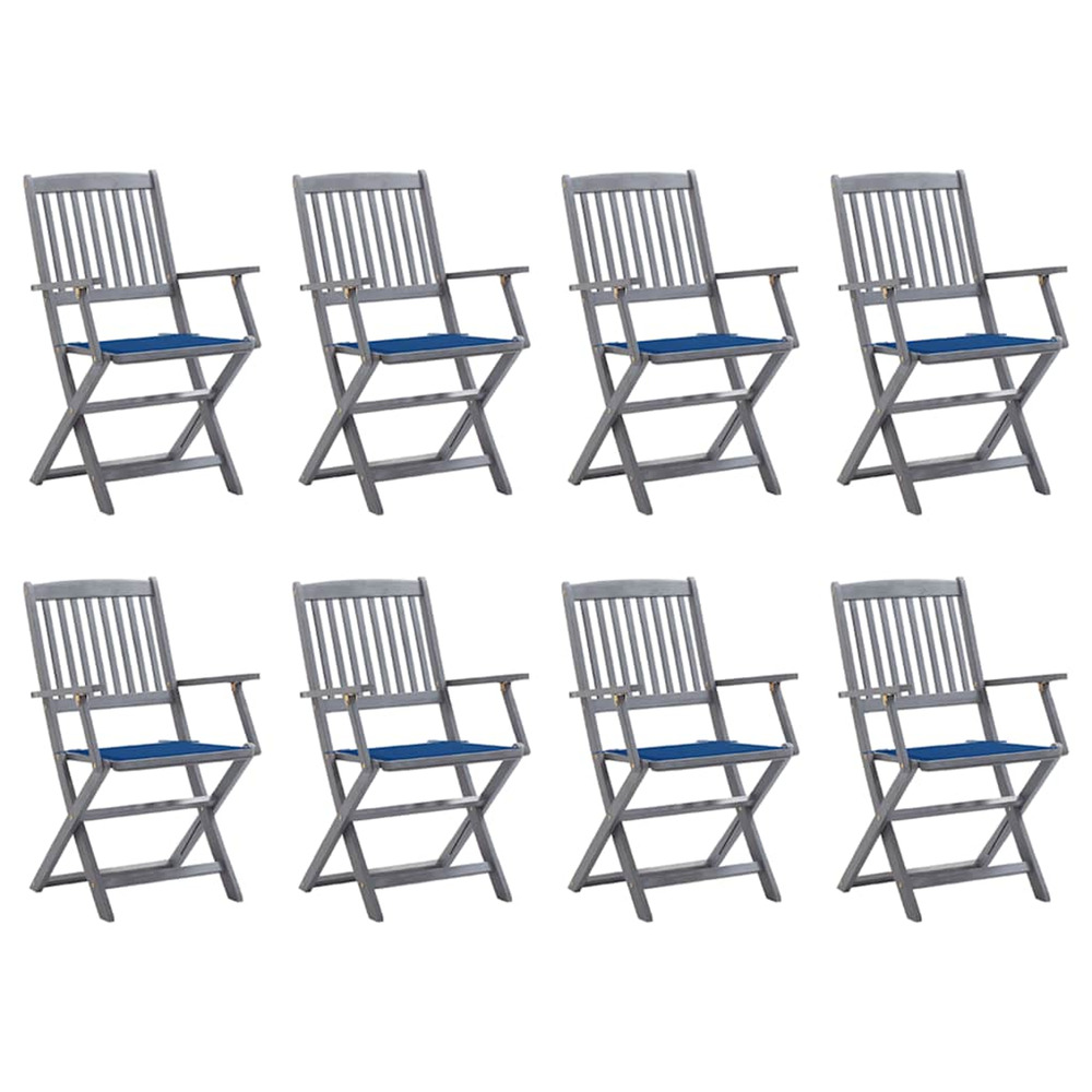 Chaises pliables d'extérieur lot de 8 et coussins bois d'acacia