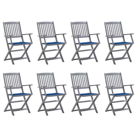 Chaises pliables d'extérieur lot de 8 et coussins bois d'acacia