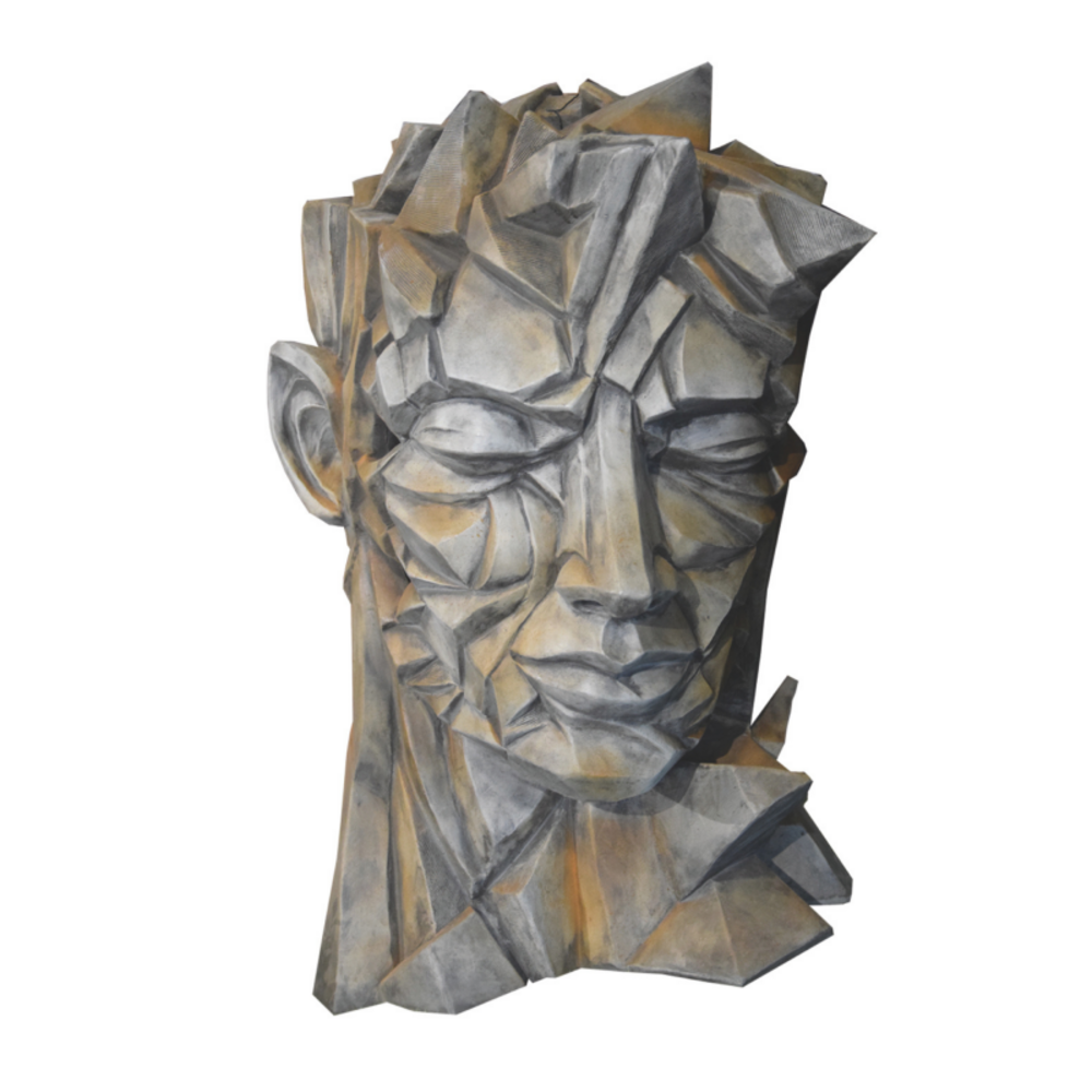 Sculpture de jardin visage homme - style cubique - gris